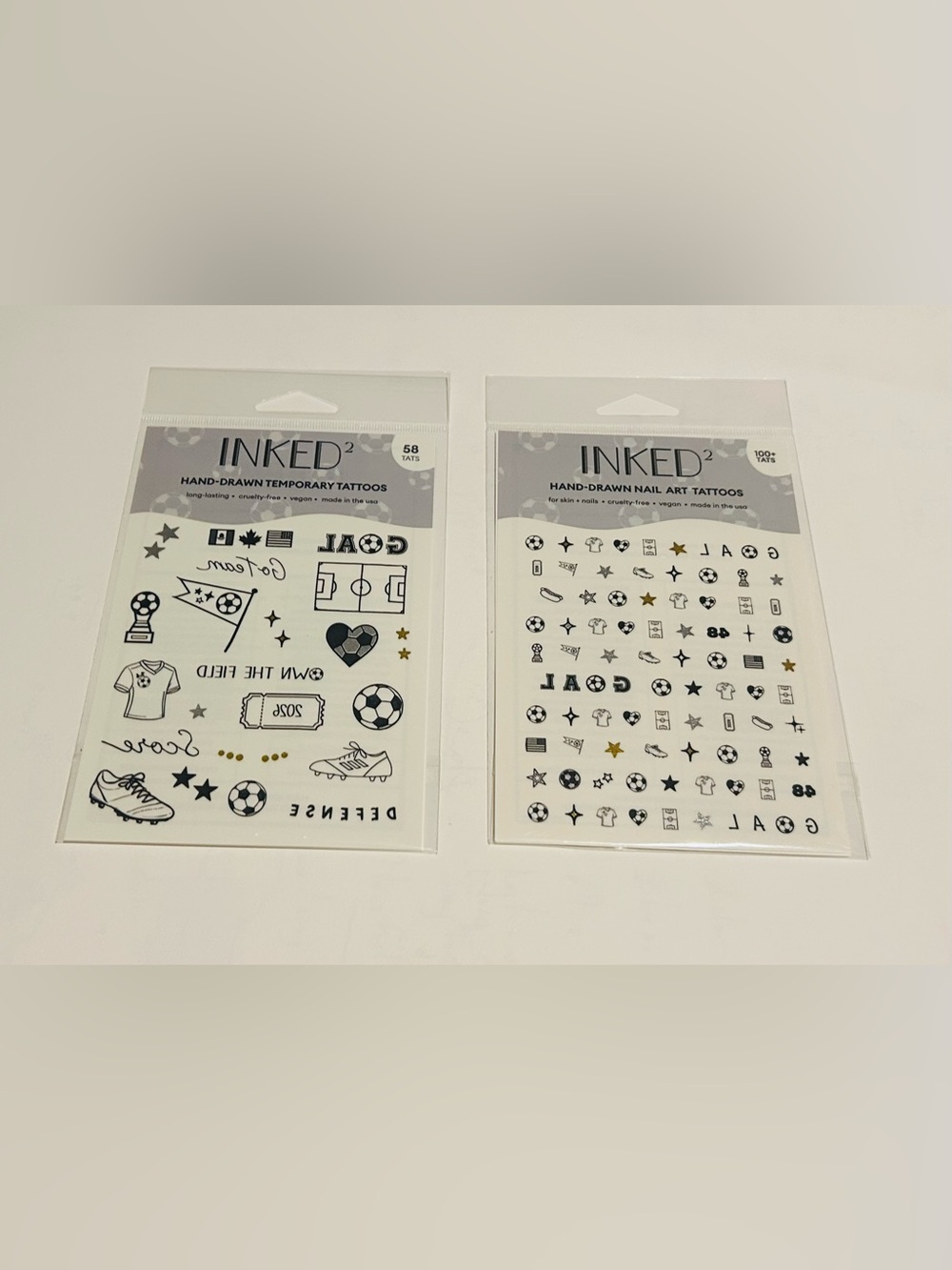 New 2 Packages Inked2 Hand-Drawn Temporary Tattoos and Nail Art